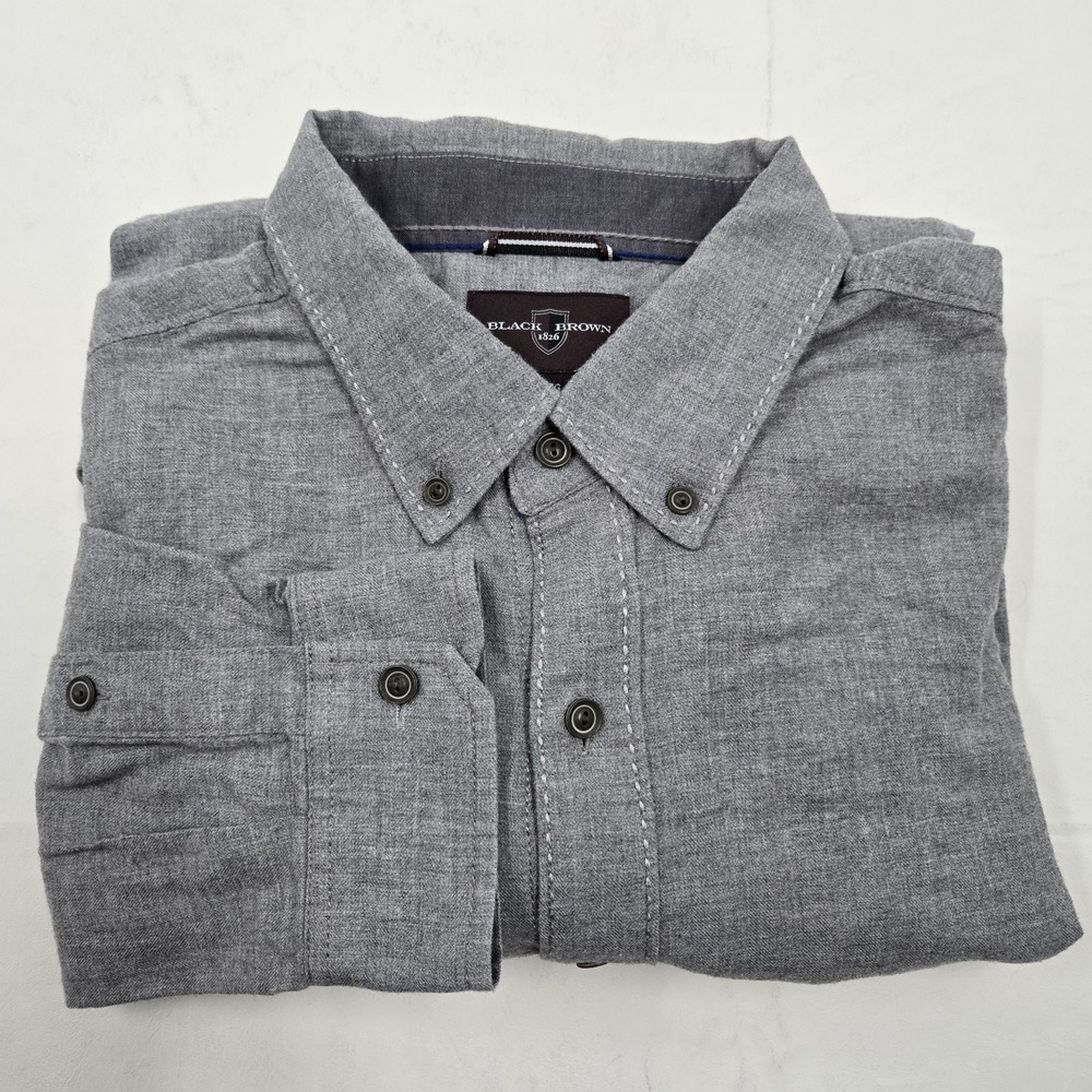 Black Brown 1826 Men's Button-down Shirt Long Sleeve Gray Size XXL